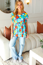 Load image into Gallery viewer, Out For Love Blue Floral Print Ruffle Sleeve Babydoll Top
