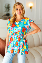 Load image into Gallery viewer, Out For Love Blue Floral Print Ruffle Sleeve Babydoll Top
