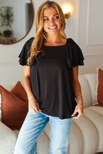 Load image into Gallery viewer, Feel The Love Black Double Ruffle Sleeve Square Neck Ribbed Top
