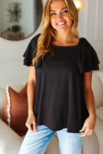 Load image into Gallery viewer, Feel The Love Black Double Ruffle Sleeve Square Neck Ribbed Top
