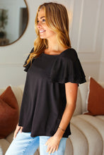 Load image into Gallery viewer, Feel The Love Black Double Ruffle Sleeve Square Neck Ribbed Top
