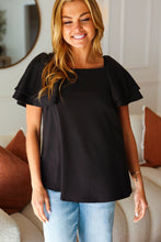 Load image into Gallery viewer, Feel The Love Black Double Ruffle Sleeve Square Neck Ribbed Top
