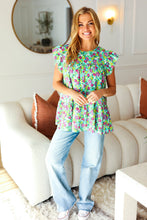 Load image into Gallery viewer, All For You Mint Floral Yoke Flutter Sleeve Keyhole Back Top
