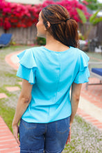 Load image into Gallery viewer, Lovely In Blue Tiered Double Ruffle Sleeve Woven Top
