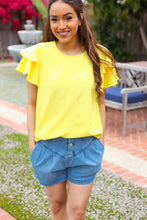 Load image into Gallery viewer, Lovely In Yellow Tiered Double Ruffle Sleeve Woven Top
