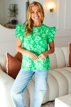 Load image into Gallery viewer, All The Frills Kelly Green Floral Smocked Ruffle Sleeve Top
