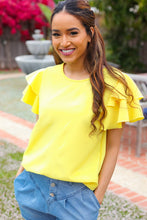 Load image into Gallery viewer, Lovely In Yellow Tiered Double Ruffle Sleeve Woven Top
