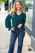 Load image into Gallery viewer, Hello Beautiful Hunter Green Smocked Bubble Sleeve Woven Top
