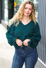 Load image into Gallery viewer, Hello Beautiful Hunter Green Smocked Bubble Sleeve Woven Top
