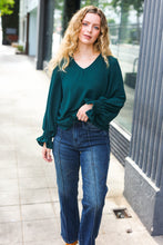 Load image into Gallery viewer, Hello Beautiful Hunter Green Smocked Bubble Sleeve Woven Top
