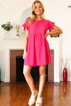 Load image into Gallery viewer, Summer Days Fuchsia Waffle Knit Ruffle Sleeve Babydoll Dress
