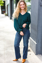 Load image into Gallery viewer, Hello Beautiful Hunter Green Smocked Bubble Sleeve Woven Top
