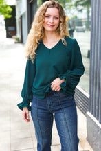 Load image into Gallery viewer, Hello Beautiful Hunter Green Smocked Bubble Sleeve Woven Top
