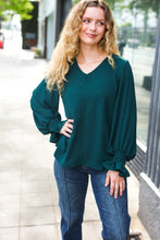 Load image into Gallery viewer, Hello Beautiful Hunter Green Smocked Bubble Sleeve Woven Top
