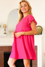 Load image into Gallery viewer, Summer Days Fuchsia Waffle Knit Ruffle Sleeve Babydoll Dress
