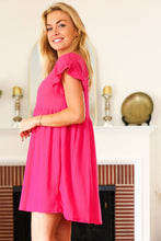 Load image into Gallery viewer, Summer Days Fuchsia Waffle Knit Ruffle Sleeve Babydoll Dress
