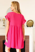 Load image into Gallery viewer, Summer Days Fuchsia Waffle Knit Ruffle Sleeve Babydoll Dress
