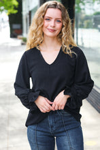 Load image into Gallery viewer, Hello Beautiful Black Smocked Bubble Sleeve Woven Top
