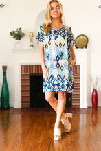 Load image into Gallery viewer, You Got This Blue &amp; Sage Boho V Neck Cuffed Dolman Sleeve Dress
