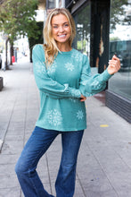 Load image into Gallery viewer, Holiday Ready Green Snowflake Brushed Hacci Sweater Top
