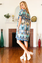 Load image into Gallery viewer, You Got This Blue &amp; Sage Boho V Neck Cuffed Dolman Sleeve Dress
