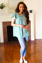 Load image into Gallery viewer, Dreamy Green &amp; Pink Floral Yoke Ruffle Short Sleeve Top
