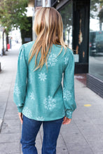 Load image into Gallery viewer, Holiday Ready Green Snowflake Brushed Hacci Sweater Top
