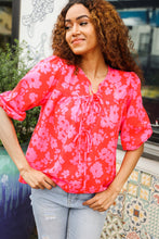 Load image into Gallery viewer, New Day Red Ribbon Bow Detail Floral Woven Blouse
