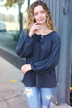 Load image into Gallery viewer, Versatile Charcoal Front Tie Modal Knit Peasant Top
