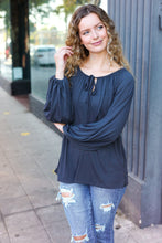 Load image into Gallery viewer, Versatile Charcoal Front Tie Modal Knit Peasant Top
