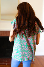 Load image into Gallery viewer, Dreamy Green &amp; Pink Floral Yoke Ruffle Short Sleeve Top
