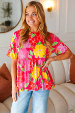 Load image into Gallery viewer, Time For Sun Fuchsia Floral Drop Shoulder Babydoll Top
