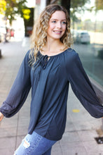 Load image into Gallery viewer, Versatile Charcoal Front Tie Modal Knit Peasant Top
