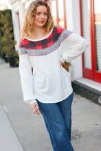 Load image into Gallery viewer, Pretty in Plaid Red &amp; Grey Buffalo Plaid Hacci Outseam Top
