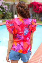 Load image into Gallery viewer, Look of Love Red &amp; Fuchsia Floral Smocked Ruffle Frill Sleeve Top
