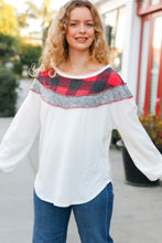 Load image into Gallery viewer, Pretty in Plaid Red &amp; Grey Buffalo Plaid Hacci Outseam Top
