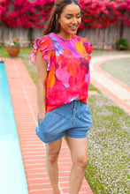 Load image into Gallery viewer, Look of Love Red &amp; Fuchsia Floral Smocked Ruffle Frill Sleeve Top
