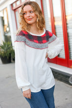 Load image into Gallery viewer, Pretty in Plaid Red &amp; Grey Buffalo Plaid Hacci Outseam Top
