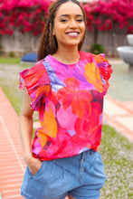 Load image into Gallery viewer, Look of Love Red &amp; Fuchsia Floral Smocked Ruffle Frill Sleeve Top
