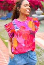 Load image into Gallery viewer, Look of Love Red &amp; Fuchsia Floral Smocked Ruffle Frill Sleeve Top
