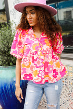 Load image into Gallery viewer, Find Love Pink/Yellow Floral Frill Balloon Short Sleeve Top
