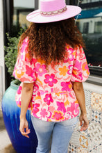 Load image into Gallery viewer, Find Love Pink/Yellow Floral Frill Balloon Short Sleeve Top
