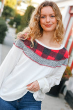 Load image into Gallery viewer, Pretty in Plaid Red &amp; Grey Buffalo Plaid Hacci Outseam Top
