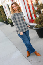 Load image into Gallery viewer, Check It Out Olive Grey Checker Plaid Hacci Pullover
