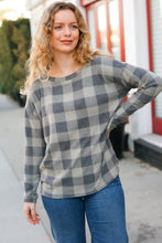 Load image into Gallery viewer, Check It Out Olive Grey Checker Plaid Hacci Pullover
