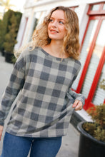 Load image into Gallery viewer, Check It Out Olive Grey Checker Plaid Hacci Pullover
