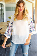 Load image into Gallery viewer, Be Your Best Purple &amp; Blue Floral Paisley Embroidered Sleeve Top
