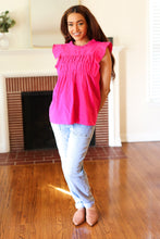 Load image into Gallery viewer, Love Life Cotton Fuchsia Frill Mock Neck Flutter Sleeve Top
