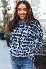 Load image into Gallery viewer, Casual Chic Blue &amp; Black Animal Print Stripe Hoodie
