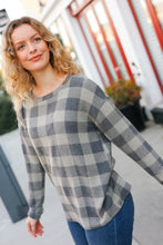 Load image into Gallery viewer, Check It Out Olive Grey Checker Plaid Hacci Pullover
